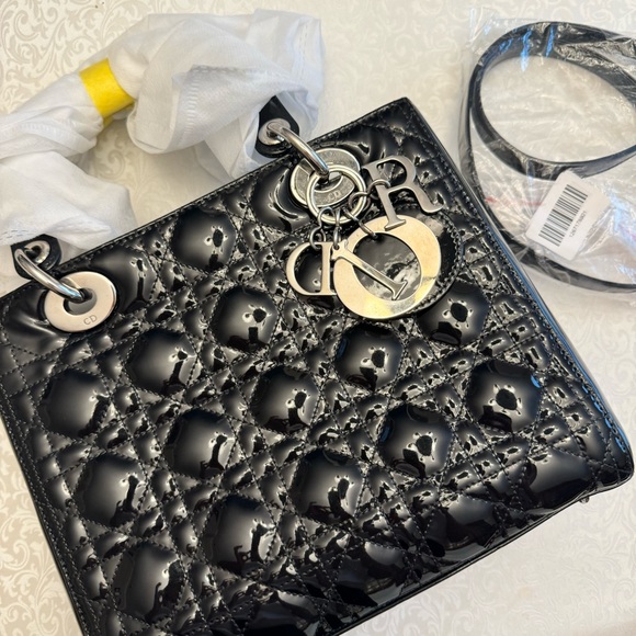 Dior Handbags - Authentic Medium Lady Dior in black patent